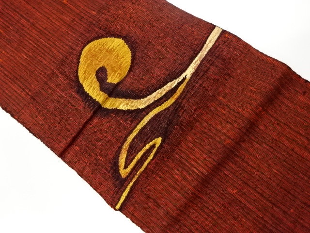 リサイクル　手織り真綿紬抽象模様織出し名古屋帯